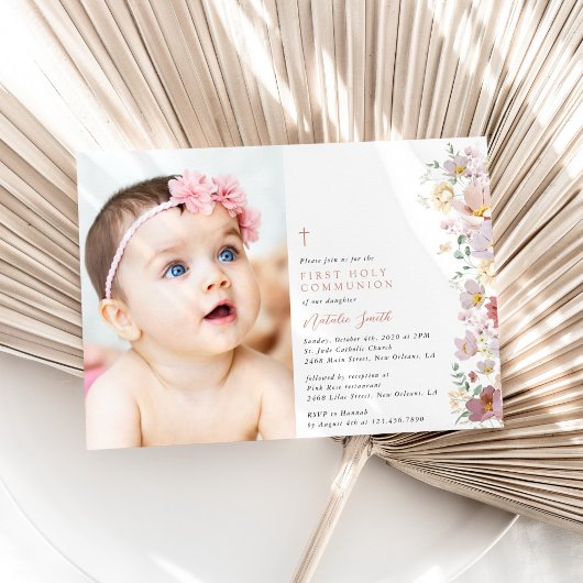 Colorful Flowers, Wildflowers, First Communion 招待状