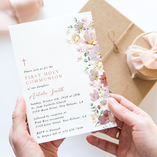 Colorful Flowers, Wildflowers, First Communion 招待状