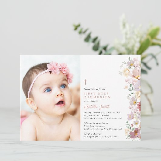 Colorful Flowers, Wildflowers, First Communion 招待状 (スタンド正面)