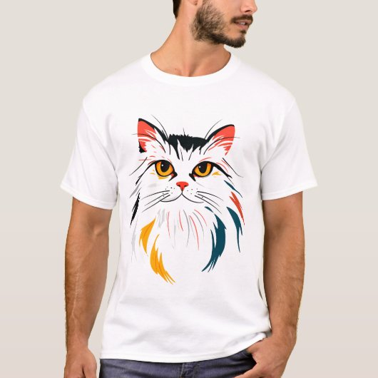 Colorful Flowing-Fur Cat Tシャツ (正面)