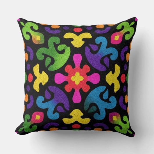 Colorful Folk Abstract Throw Pillow クッション (正面)