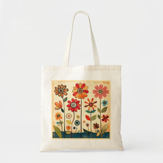 Colorful Folk Art Flowers トートバッグ (正面)