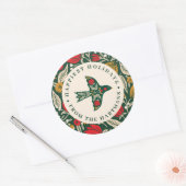Colorful Folk Floral Bird Christmas Holiday Name ラウンドシール (封筒)