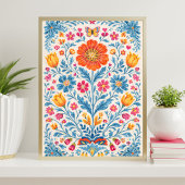 Colorful Folk Floral Pattern with Butterfly ポスター