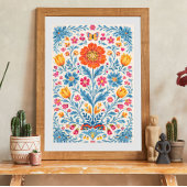Colorful Folk Floral Pattern with Butterfly ポスター