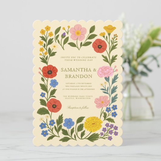 Colorful Folk Floral Wedding 招待状