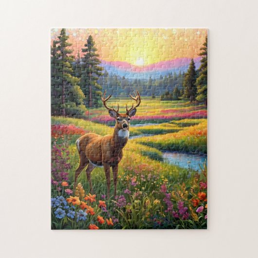 Colorful Forest Colors and Deer art ジグソーパズル (縦)