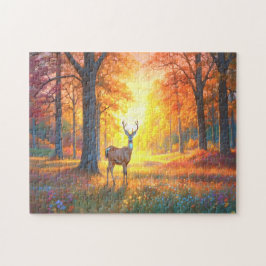 Colorful Forest Fall Colors and Deer art ジグソーパズル