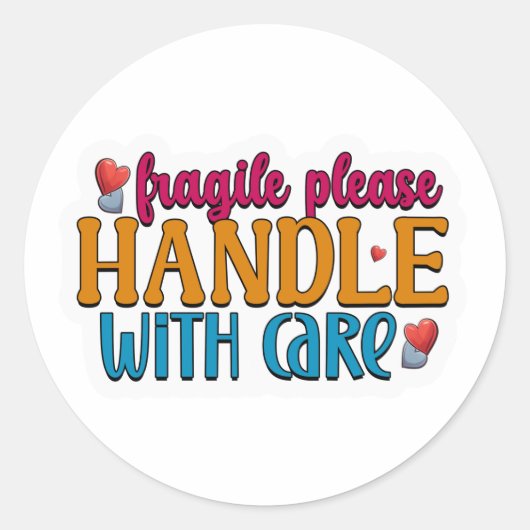 Colorful Fragile Handle With Care Stickers ラウンドシール (正面)