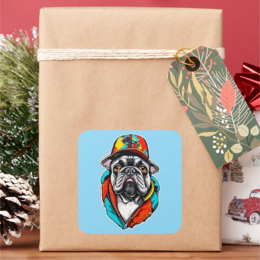 Colorful French Bulldog スクエアシール (クリスマス)