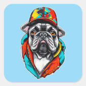 Colorful French Bulldog スクエアシール (正面)