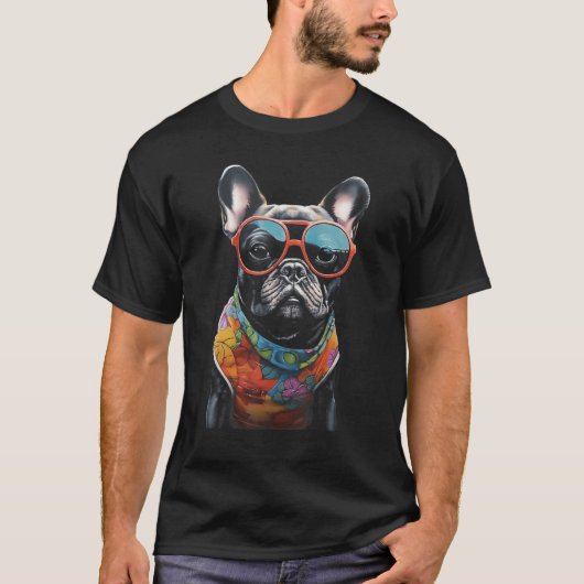 Colorful Frenchbulldog Wearing Sunglasees Graphic  Tシャツ (正面)