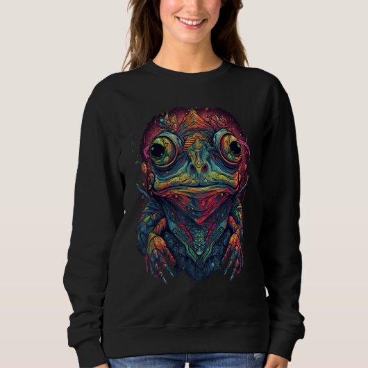 Colorful Frog Psychedelic Trippy Hippie Men Women  スウェットシャツ (正面)