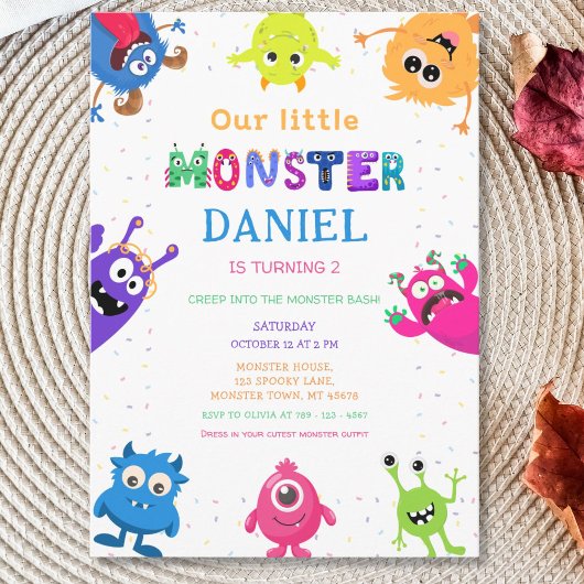 Colorful Fun Little Monster Birthday Party 招待状
