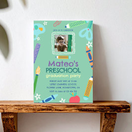 Colorful Fun Photo Preschool Graduation 招待状