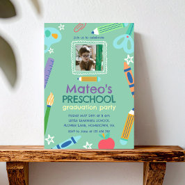 Colorful Fun Photo Preschool Graduation 招待状