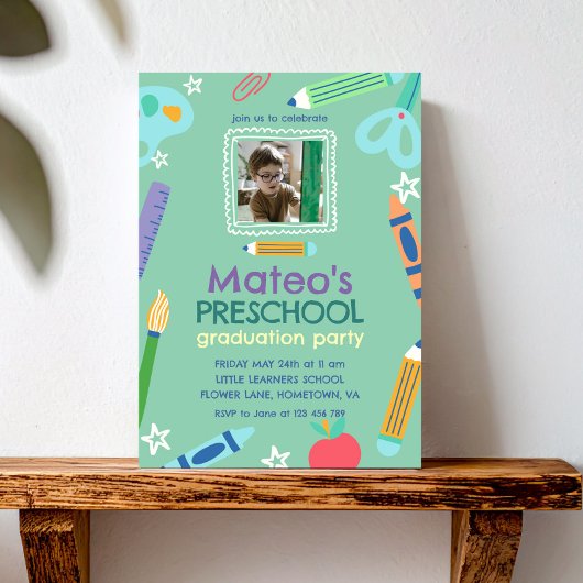 Colorful Fun Photo Preschool Graduation 招待状