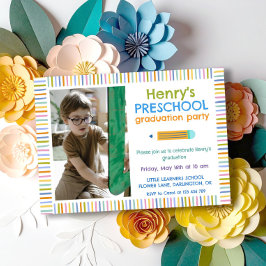 Colorful Fun Photo Preschool Graduation 招待状