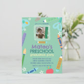 Colorful Fun Photo Preschool Graduation 招待状 (スタンド正面)
