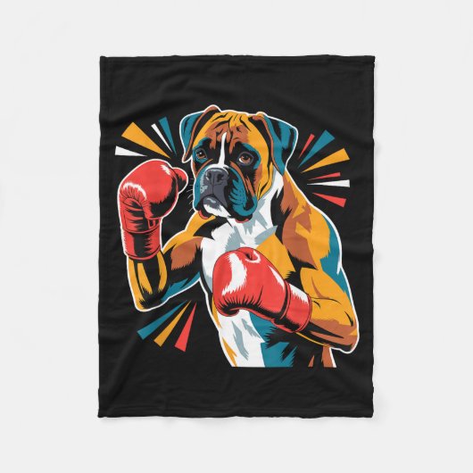 Colorful Funny Boxing Dog Lovers Kickboxing Boxer フリースブランケット (正面)