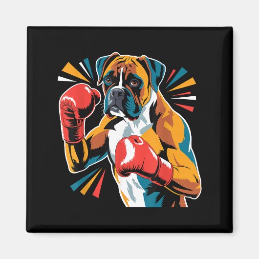 Colorful Funny Boxing Dog Lovers Kickboxing Boxer  マグネット (正面)
