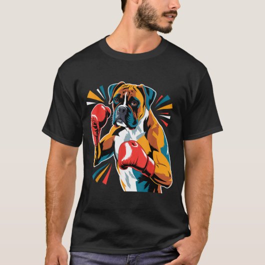 Colorful Funny Boxing Dog Lovers Kickboxing Boxer  Tシャツ (正面)