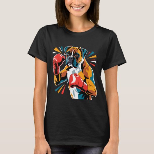 Colorful Funny Boxing Dog Lovers Kickboxing Boxer  Tシャツ (正面)