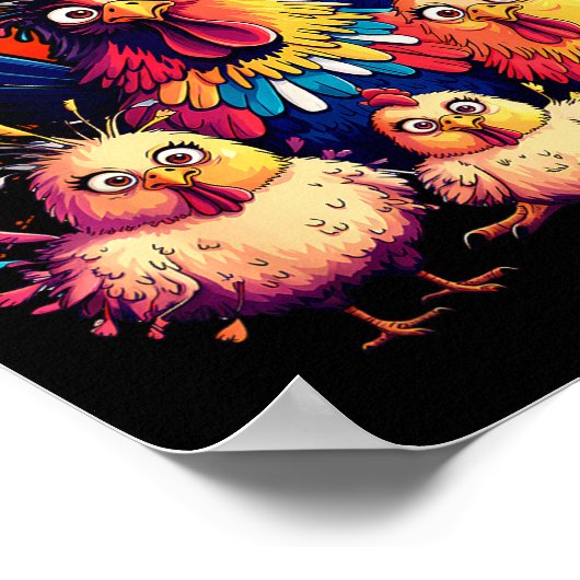Colorful Funny Chicken Art  ポスター (角)