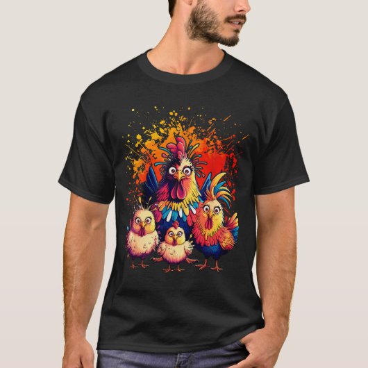 Colorful Funny Chicken Art Tシャツ (正面)
