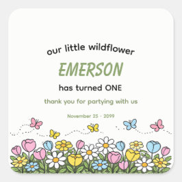Colorful Funny Little Wildflower 1st Birthday  スクエアシール