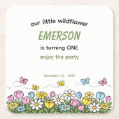 Colorful Funny Little Wildflower 1st Birthday スクエアペーパーコースター (正面)