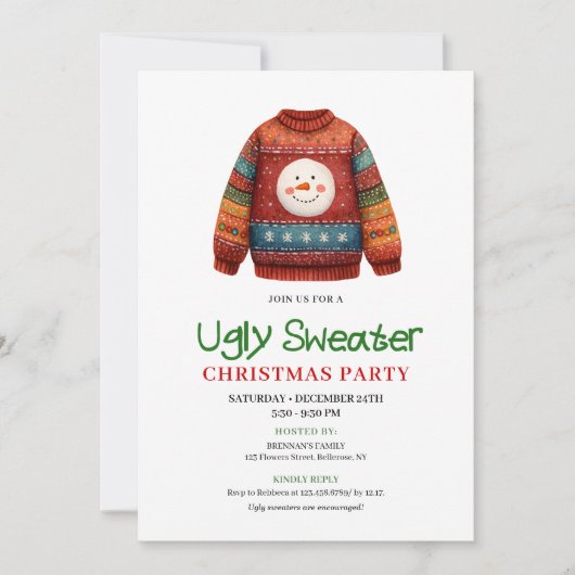 Colorful Funny Ugly Sweater Xmas Invitation 招待状 (正面)