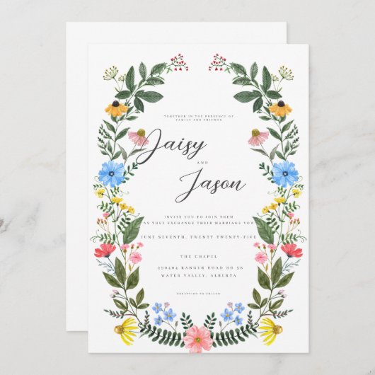 Colorful Garden Arch with Wildflower wedding 招待状 (正面/裏面)