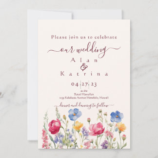 Colorful Garden Boho Wildflower On Pearl 招待状