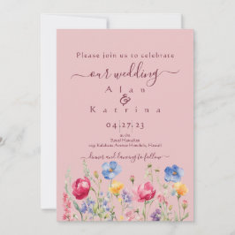 Colorful Garden Boho Wildflower On Pink 招待状