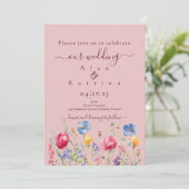 Colorful Garden Boho Wildflower On Pink 招待状 (スタンド正面)