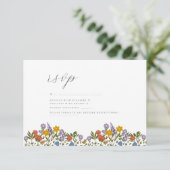 Colorful Garden watercolor Wildflower wedding 出欠カード (スタンド正面)