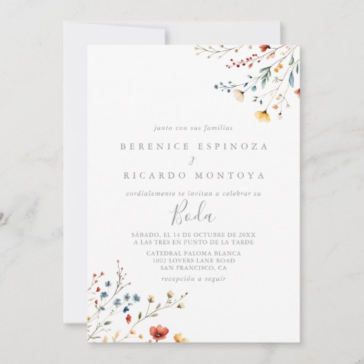 Colorful Garden wildflower Spanish Wedding 招待状 (正面)