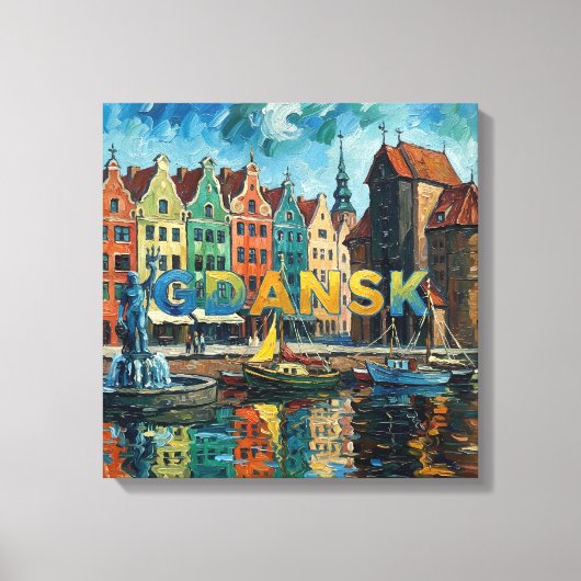 Colorful Gdansk Waterfront Scene Canvas キャンバスプリント (正面)