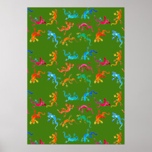 Colorful geckos nature watercolor illustration ポスター