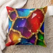 Colorful Gemstone Abstract With Gold Glitter Spark クッション (ブランケット)