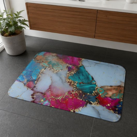 Colorful Geode Marble Blue Pink Turquoise バスマット