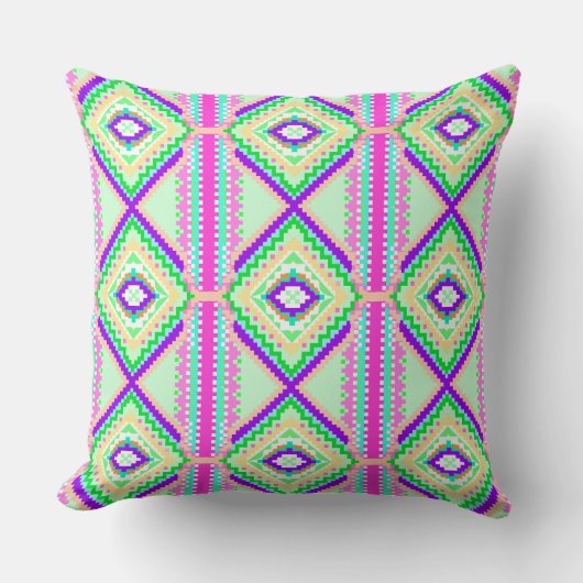 Colorful Geometric Boho Pattern クッション (正面)