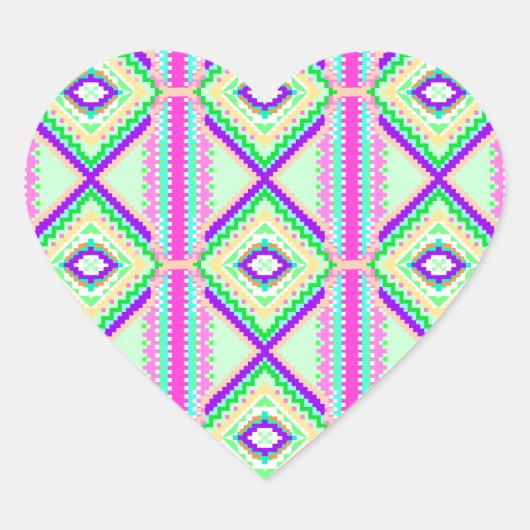 Colorful Geometric Boho Pattern ハートシール (正面)