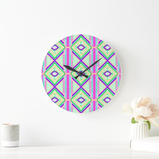 Colorful Geometric Boho Pattern ラージ壁時計 (ホーム)