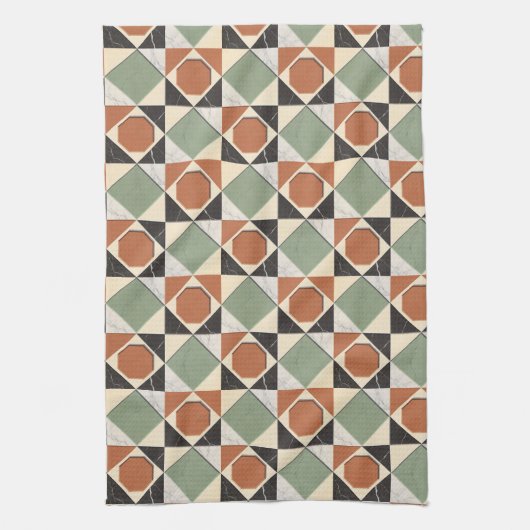 Colorful geometric collage with marble textures キッチンタオル (縦)