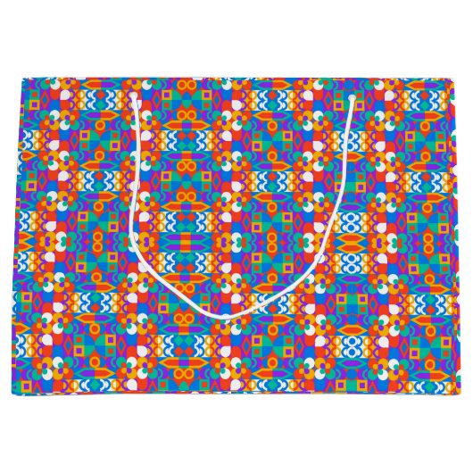 Colorful geometric gift bag with vibrant patterns ラージペーパーバッグ (正面)