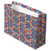 Colorful geometric gift bag with vibrant patterns ラージペーパーバッグ (正面アングル)