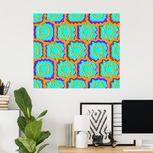 Colorful Geometric Glitch Pattern  ポスター (ホームオフィス)