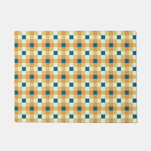 Colorful Geometric Grid Pattern with Retro Palette ドアマット (正面)